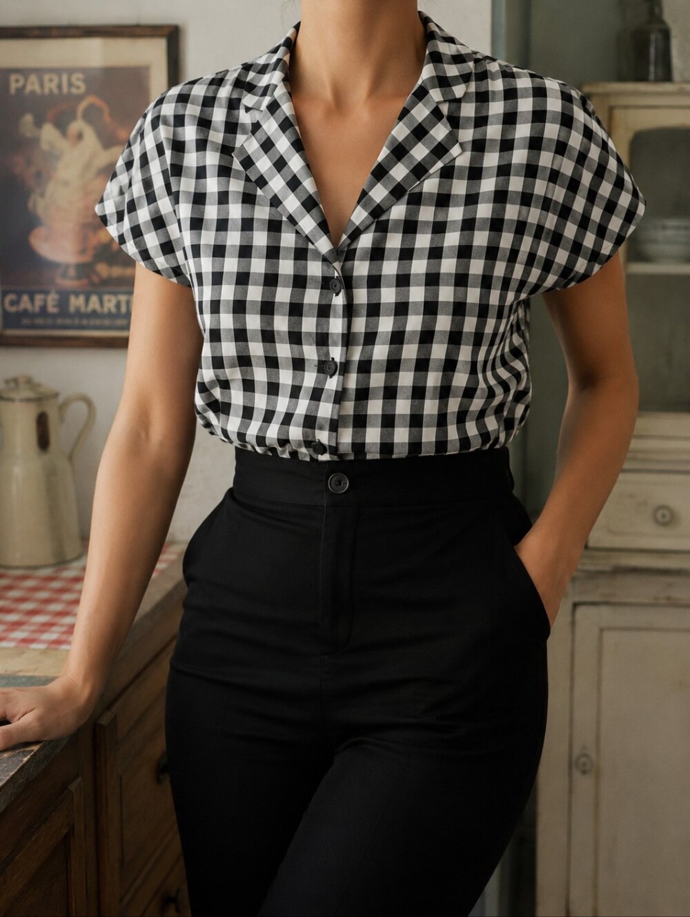 Annie 50's Gingham Button-Up Blouse | Made in Canada